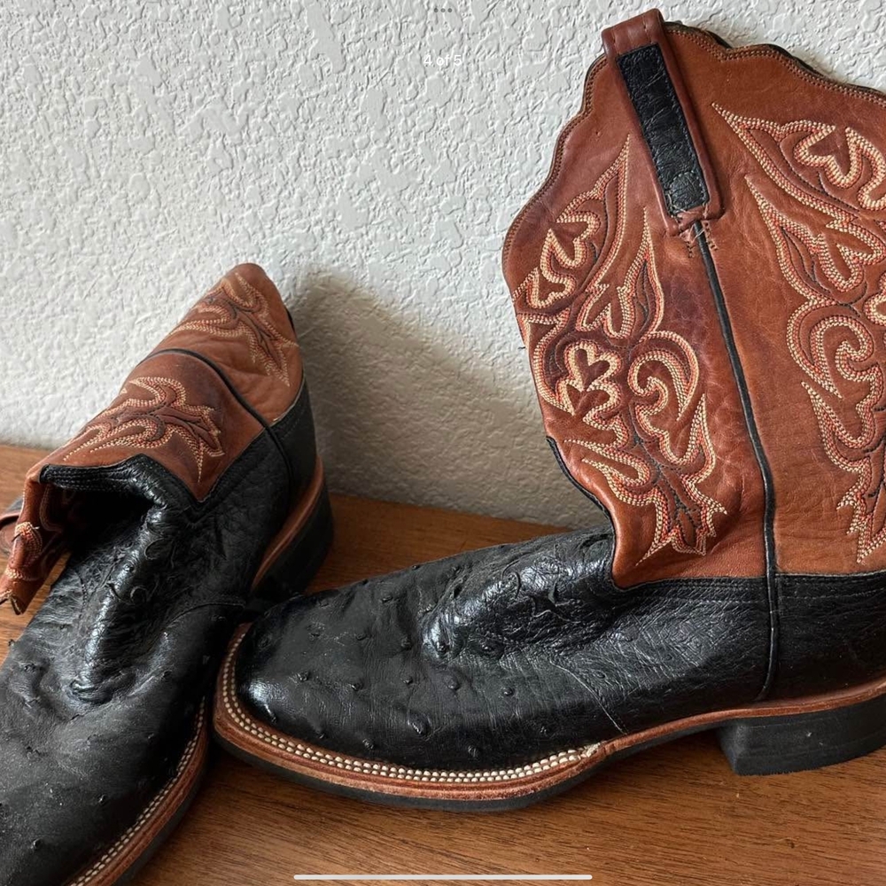 Lucchese Black and Brown Ostrich Western Boots
